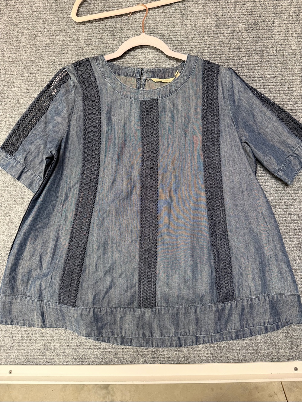 Soft Surroundings Chambray Short-Sleeve Tunic with Braided Trim - Blue